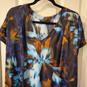 NWOT Simply Vera Vera Wang Dolman Popover Blouse - Blue Brown Bouquet 2X